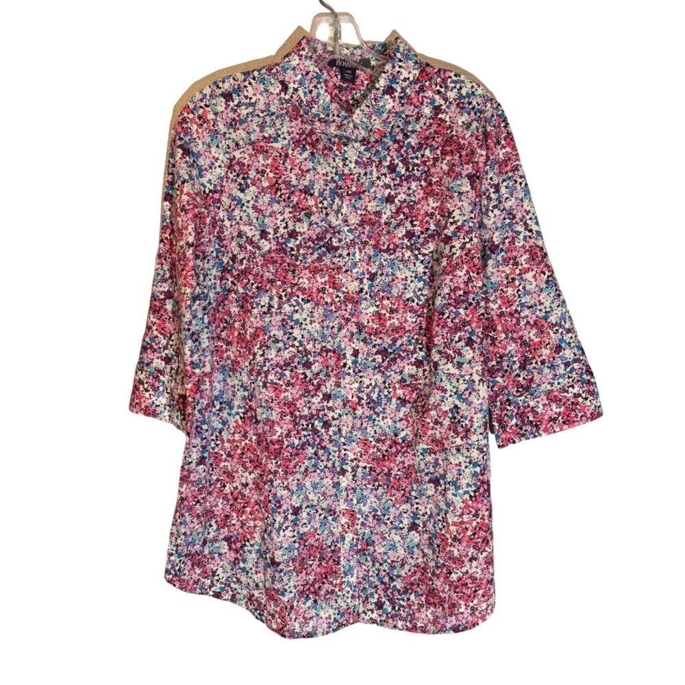 Roamans Womens Floral Tunic Top 14W 3/4 Sleeve Cotton/Poly Blend women blouse. - Picture 7 of 12